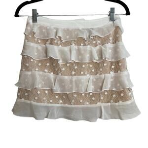 Forever 21 White and Beige Lace Layered Mini Skirt